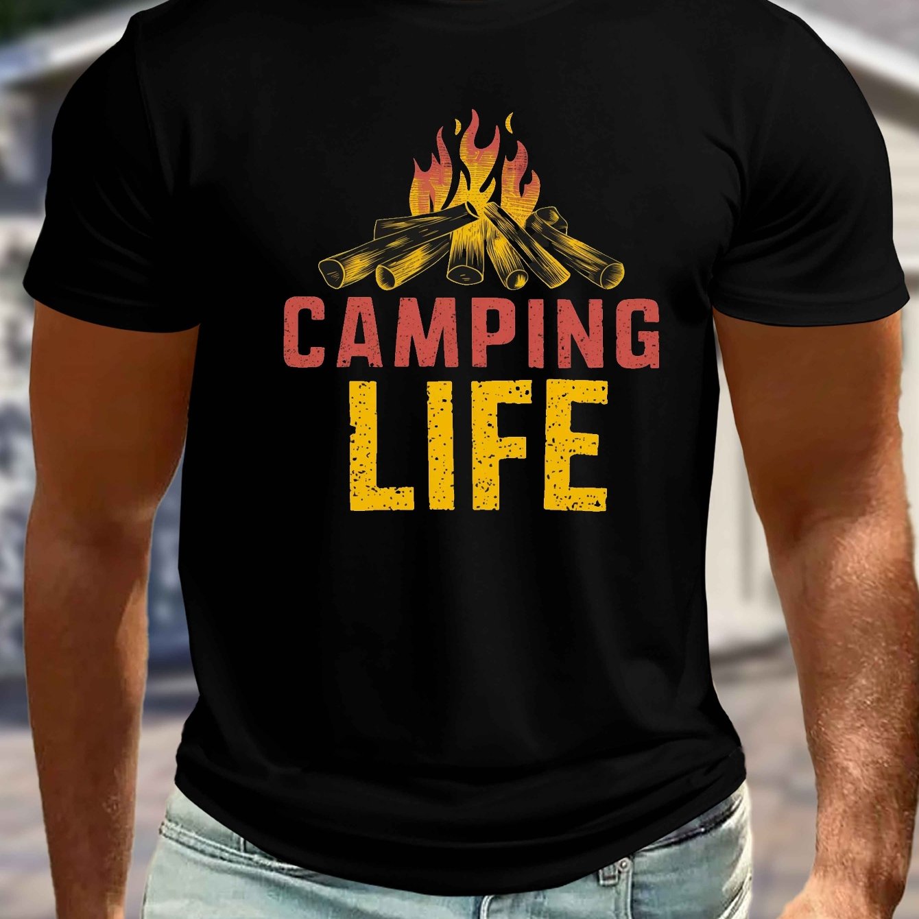 Big & Tall Men's Camping Life Graphic Tee - Casual Short Sleeve T-Shirt for Summer, Breathable Polyester, Machine Washable, PLUS SIZE
