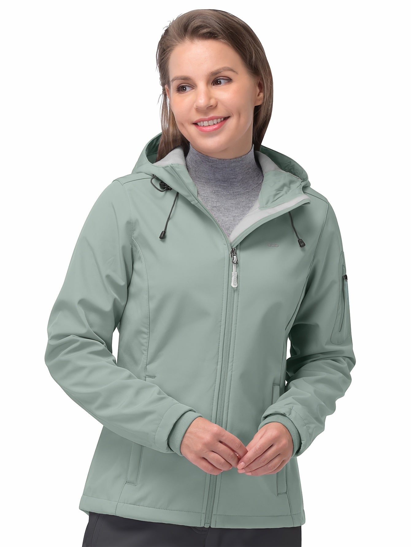Women's Long Sleeves Outdoor Sports Jacket, Fleece Liner Windproof With Zipper Pocket Sporty Coat