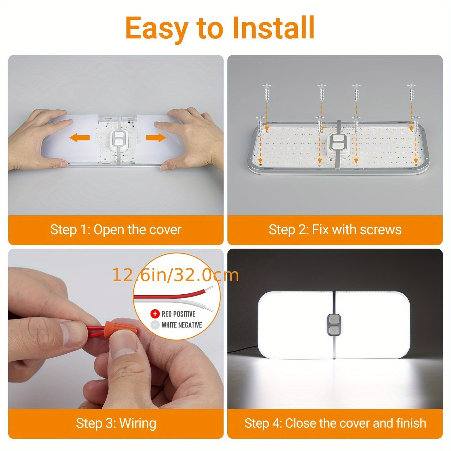 4Pcs RV Lights Interior, 3 Color TEM Camper Lights, 204 LEDs Dimmable 12v Volt Led Lights Fixtures