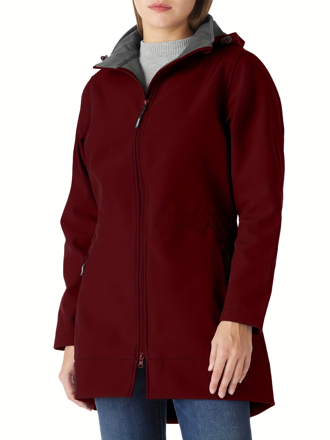 Women's Waterproof Softshell Long Rain Jacket with Hood