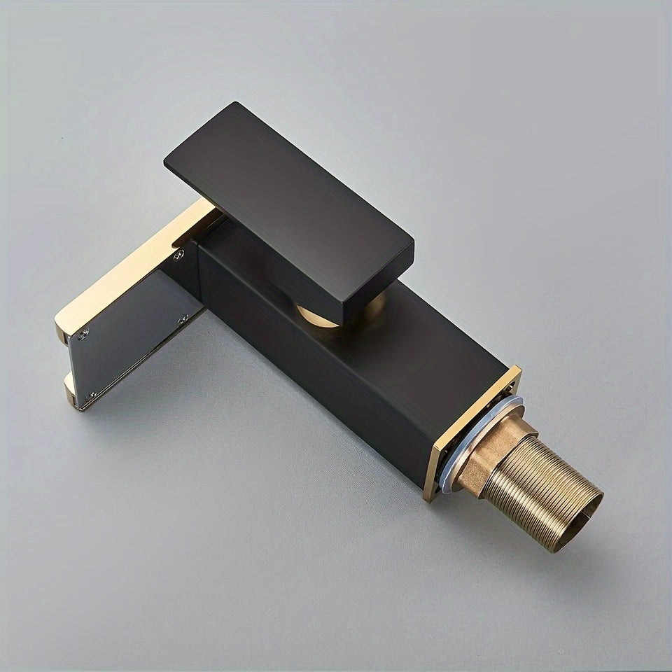 Waterfall Bathroom Faucet Black & Golden Led Light 3 Colors Changing Spout