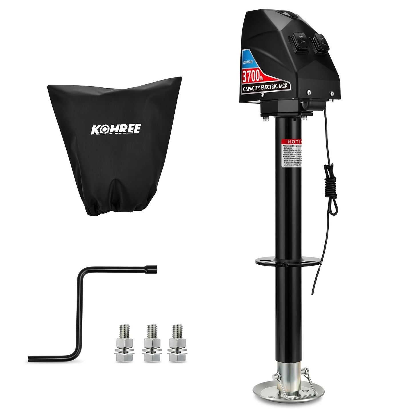RV Electric Trailer Jack 5000lbs/3700lbs, Tongue Jack with Waterproof Cover & LED Work Light, Easy Install, 22" Lift, 12V DC