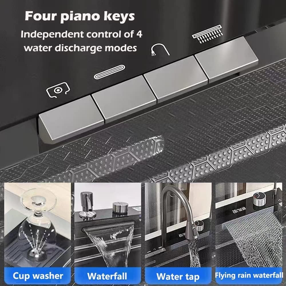 Multifunctional Workstation Kitchen Sink with Digital Display Pull-Out Faucet and Accessories
