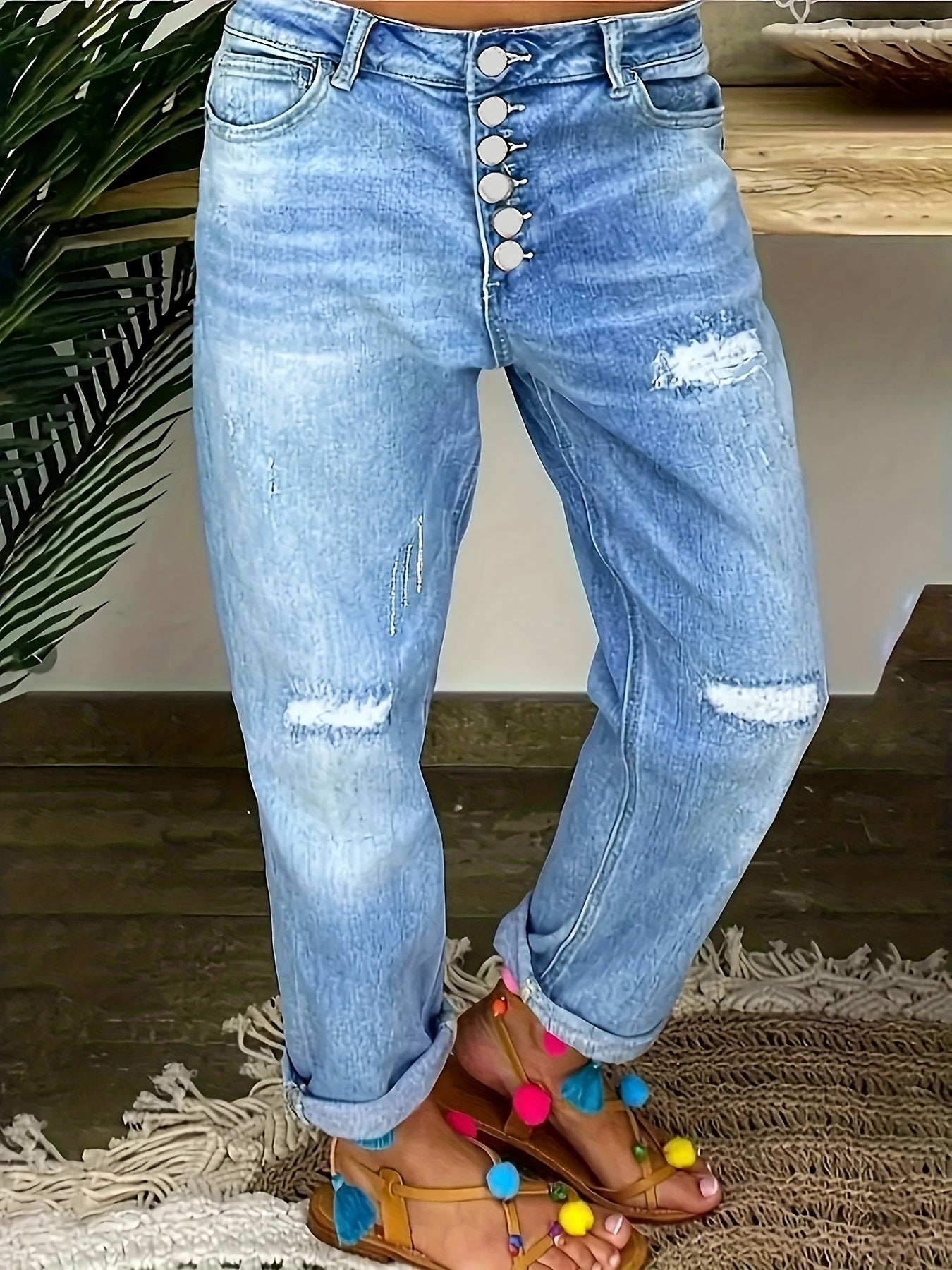 Women's Plus Size High-Waist Stretch Jeans with Colorful Button Fly