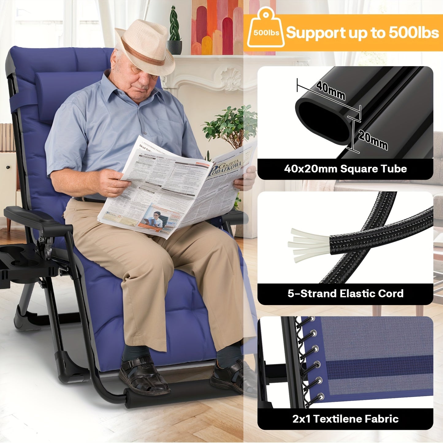 Zero Gravity Chairs XXL, 33In Padded Zero Gravity Lounge Chair