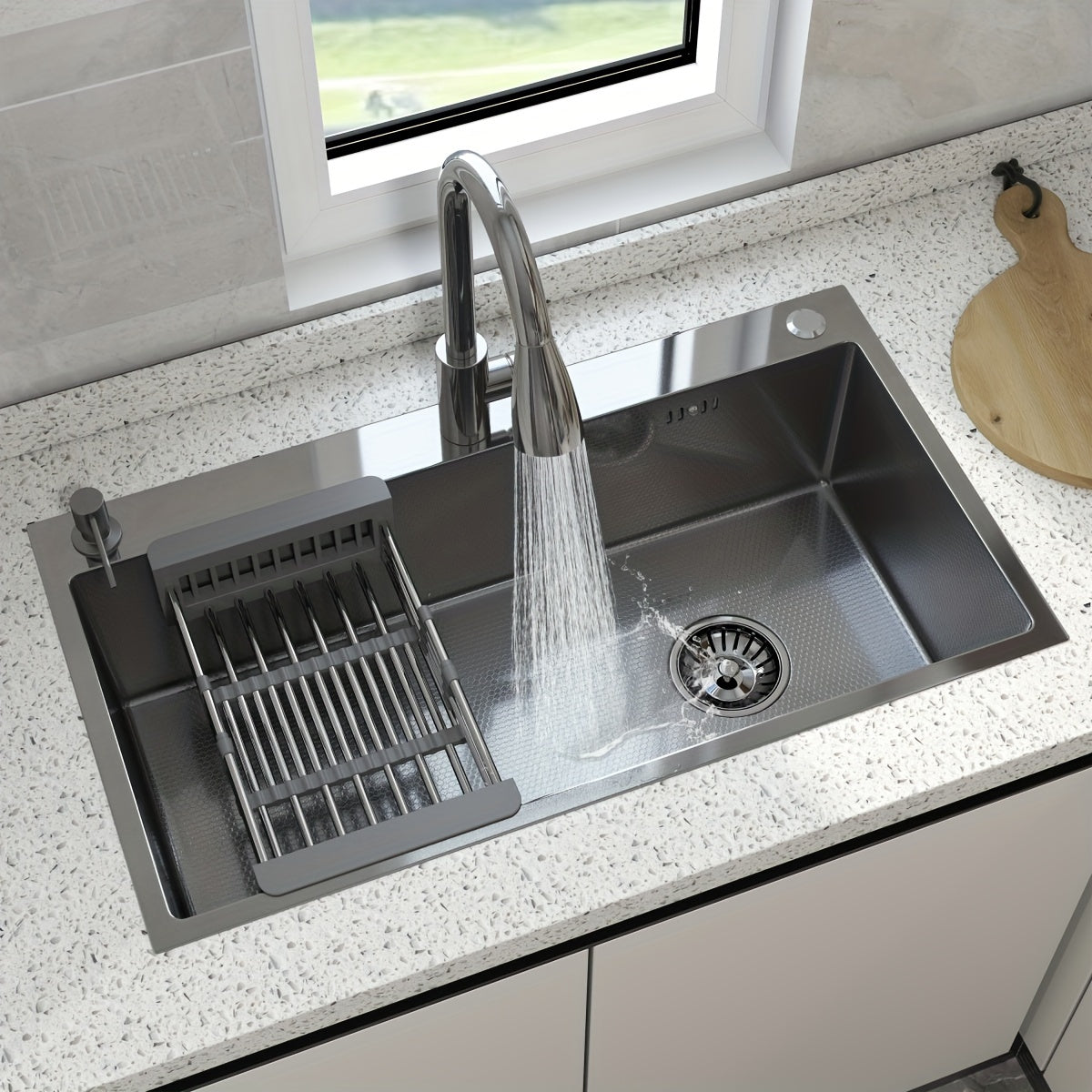 28"/30"/32" Silvery Kitchen Sink Stainless Steel Single Bowl Drop In Top Mount