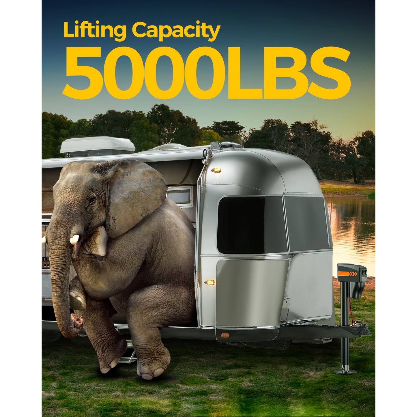 Electric Trailer Jack To 5000LBs, Power Tongue Jack, 9.84"-33.85" Electric Tongue Jack Waterproof, With 12V DC Hard Wiring