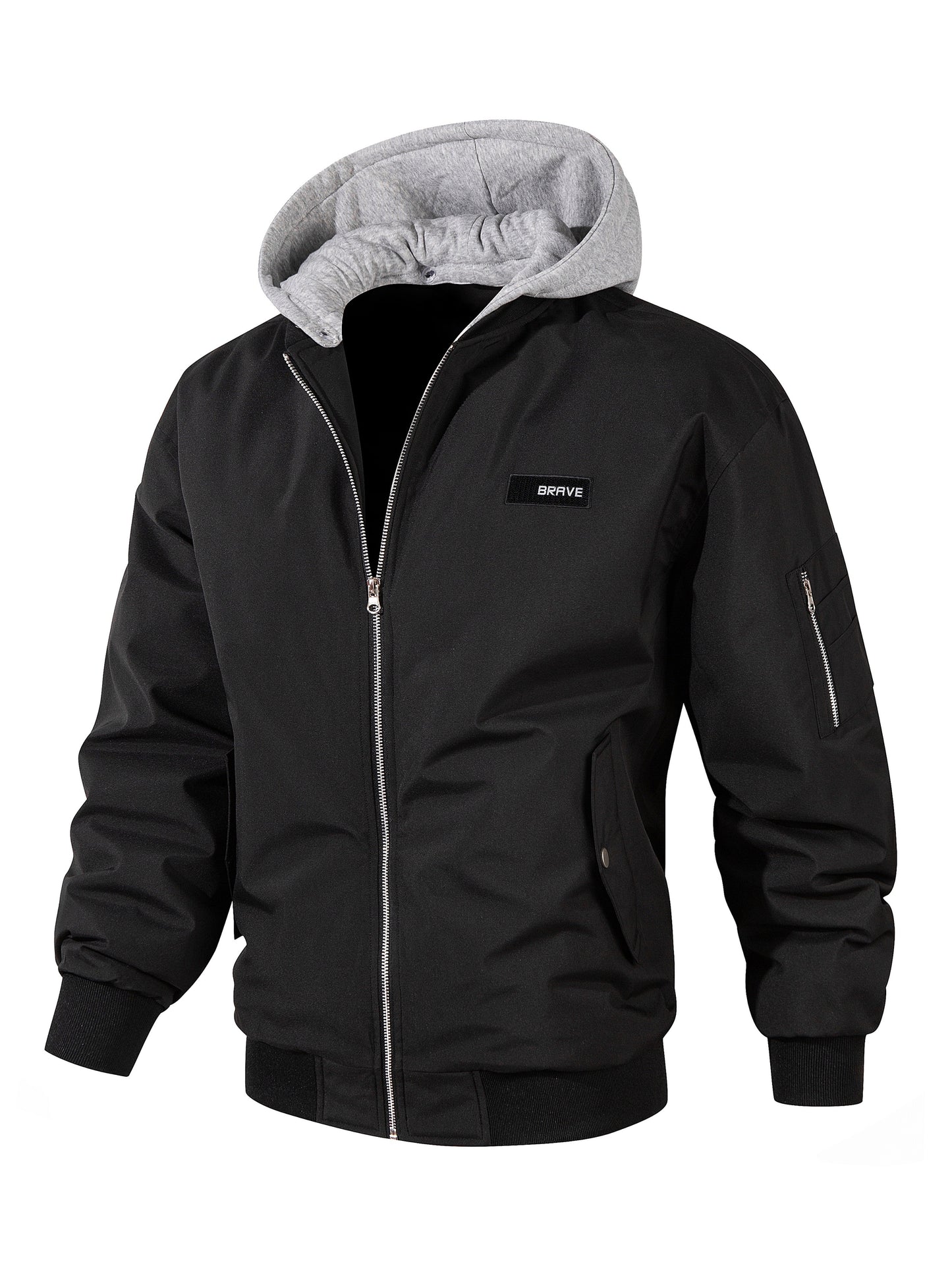 Men's Solid Color Windproof Soft Shell Jacket, Multi-pocket Design