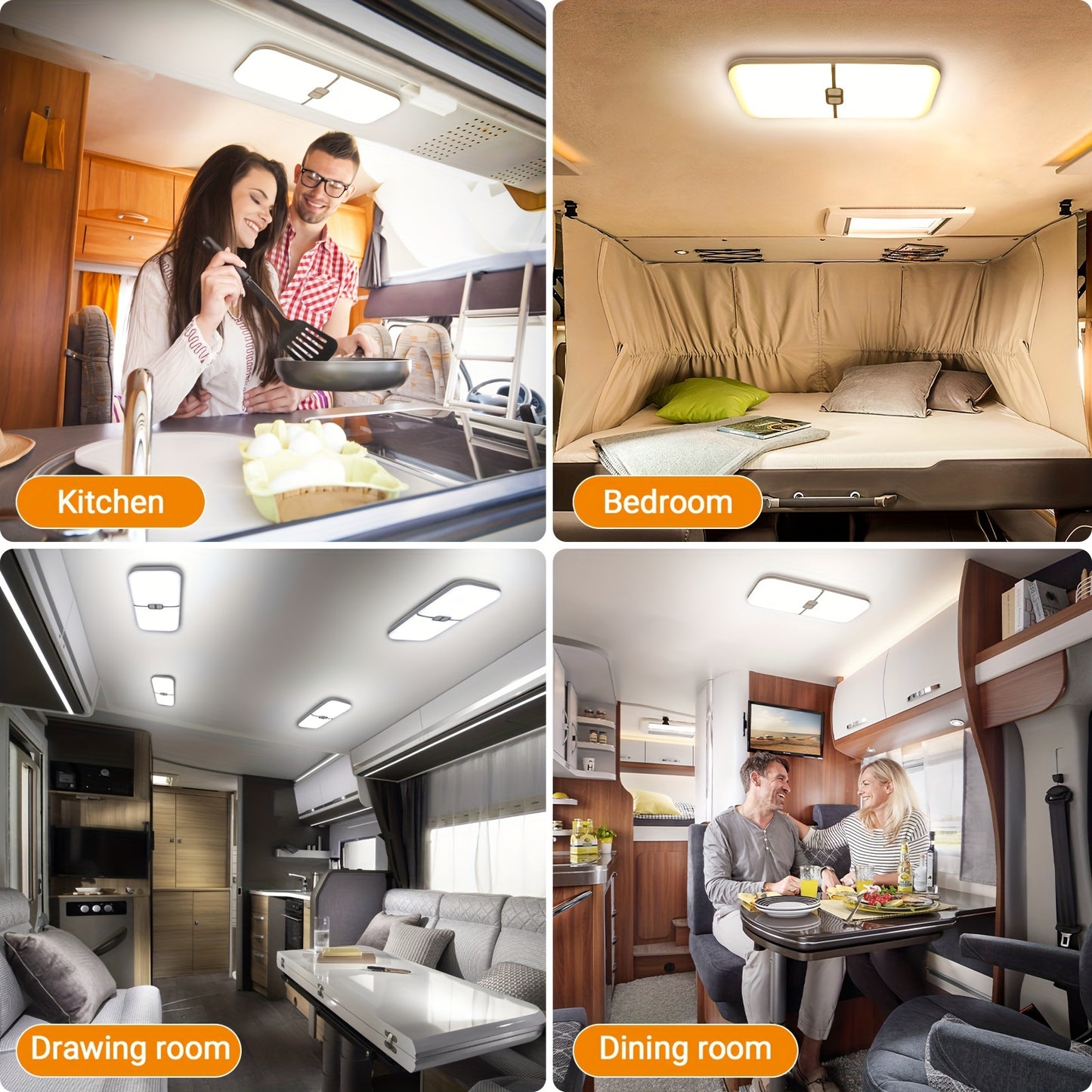 4Pcs RV Lights Interior, 3 Color TEM Camper Lights, 204 LEDs Dimmable 12v Volt Led Lights Fixtures