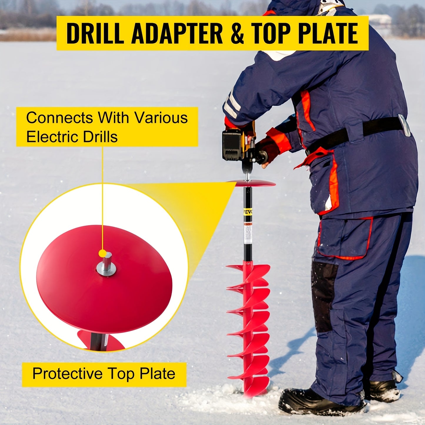 Ice Drill Auger, 8'' Diameter Nylon Ice Auger, 41'' Length Ice Auger Bit