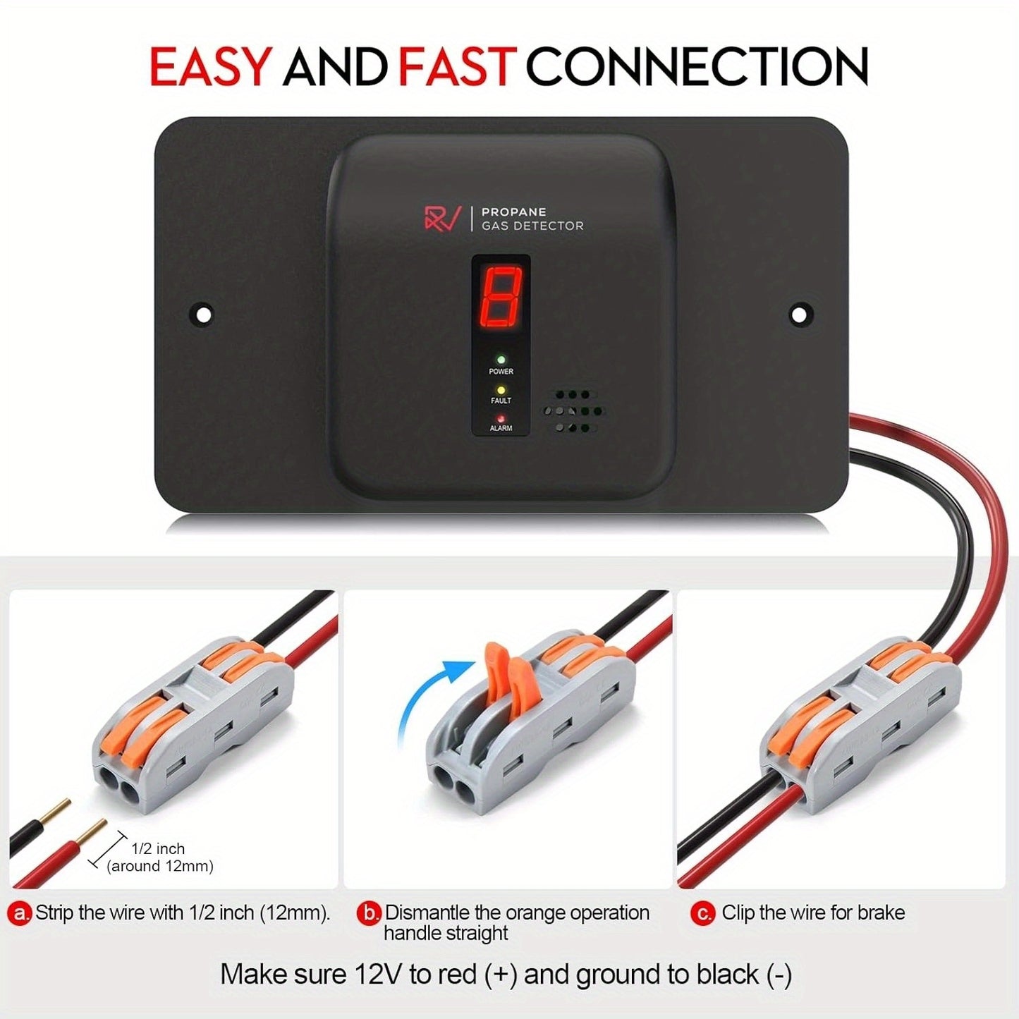 RV Propane Gas Detector, RV Hardwired DC 12V Gas & LP Leak Detector With Digital Alarm