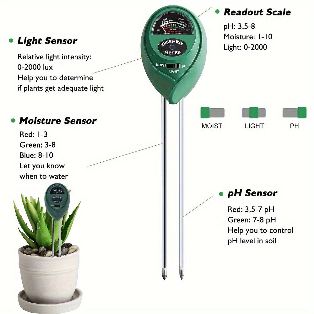 10 pack, Soil Tester, 3-in-1 Plant Moisture Meter Light And PH Tester
