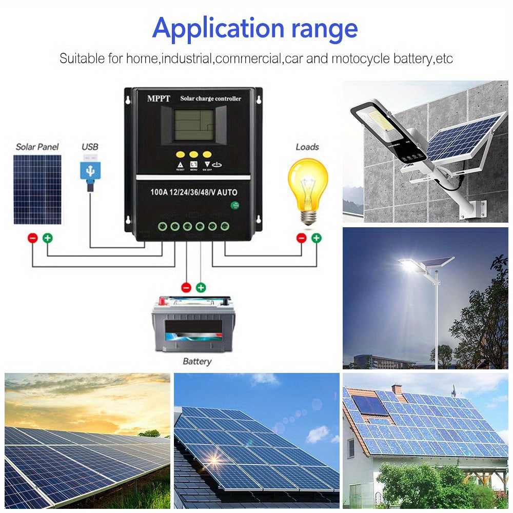 MPPT 36V/ 48V/ 24V/ 12V Solar Charge Controller100A/ 80A/ 60A LCD Dual USB Lead Acid Lithium Batteries Quick Charger