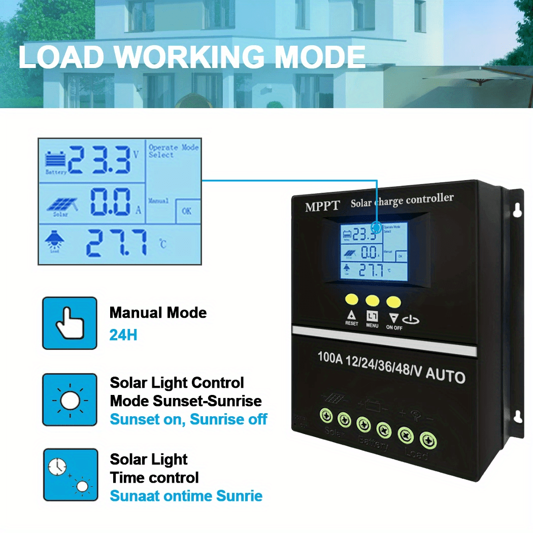 MPPT 36V/ 48V/ 24V/ 12V Solar Charge Controller100A/ 80A/ 60A LCD Dual USB Lead Acid Lithium Batteries Quick Charger