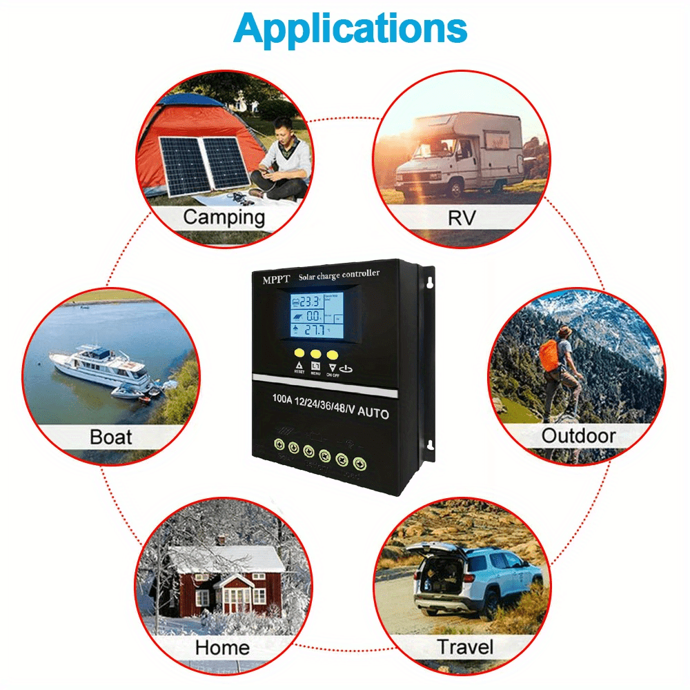 MPPT 36V/ 48V/ 24V/ 12V Solar Charge Controller100A/ 80A/ 60A LCD Dual USB Lead Acid Lithium Batteries Quick Charger