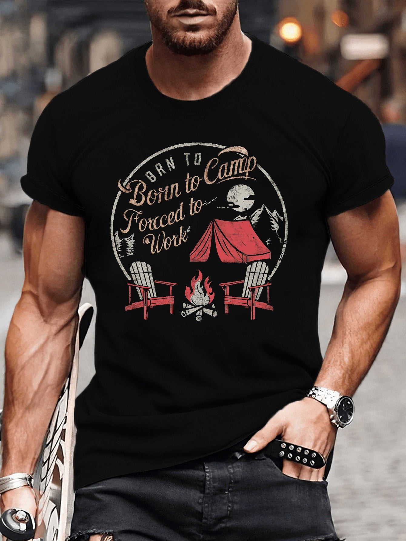 Big & Tall Men's Vintage Camping Graphic Tee - Casual Short Sleeve T-Shirt
