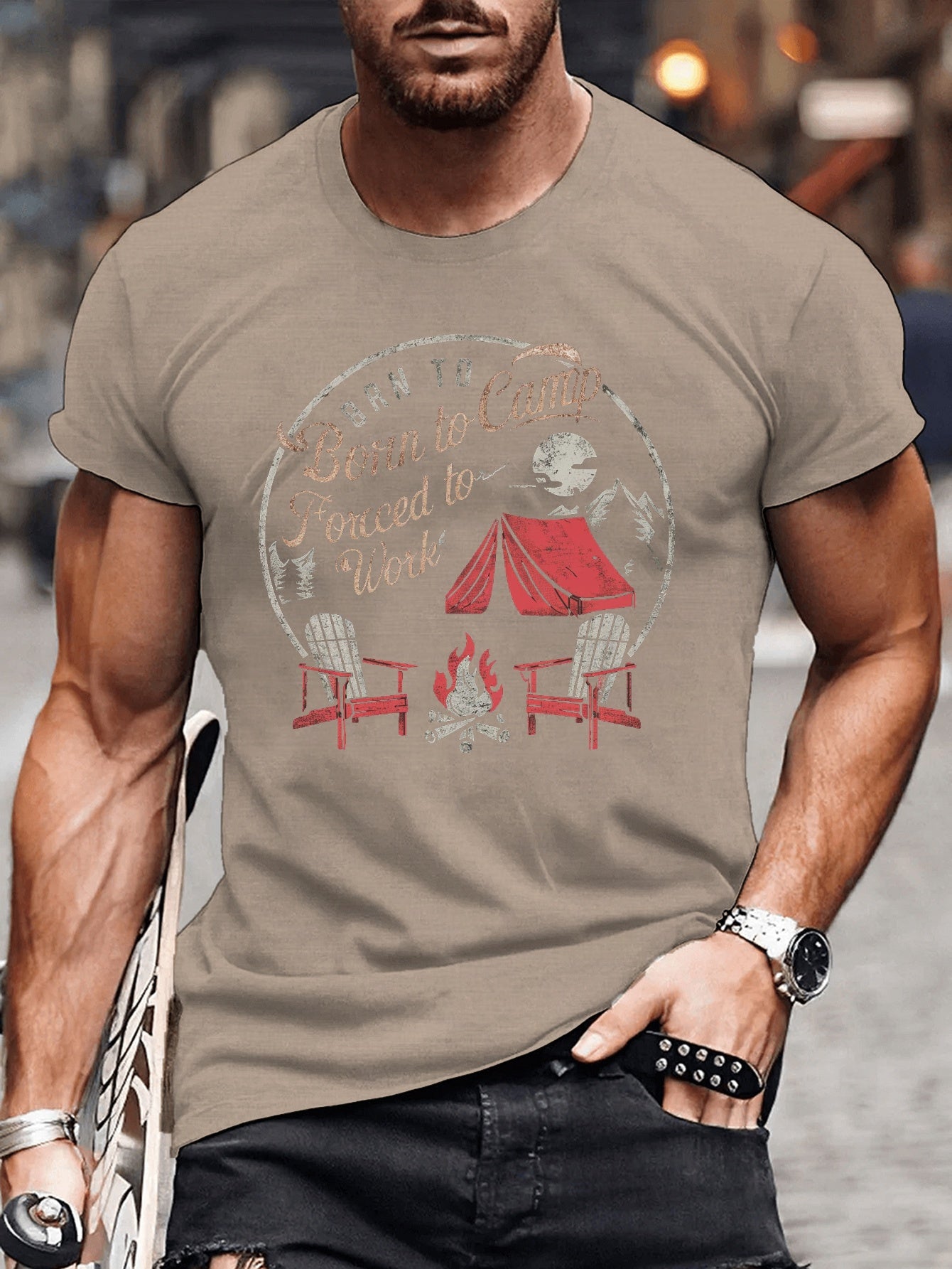 Big & Tall Men's Vintage Camping Graphic Tee - Casual Short Sleeve T-Shirt