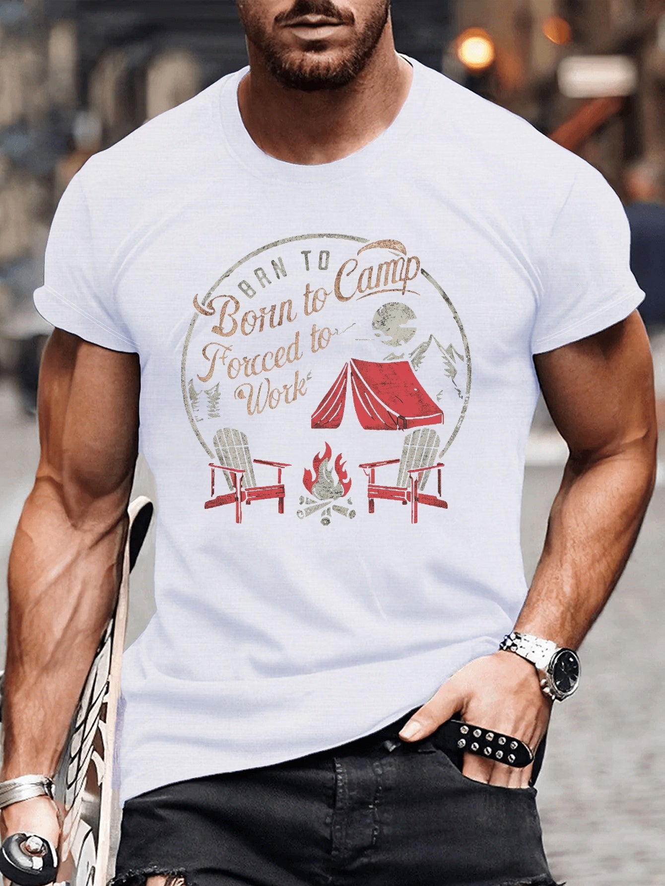 Big & Tall Men's Vintage Camping Graphic Tee - Casual Short Sleeve T-Shirt