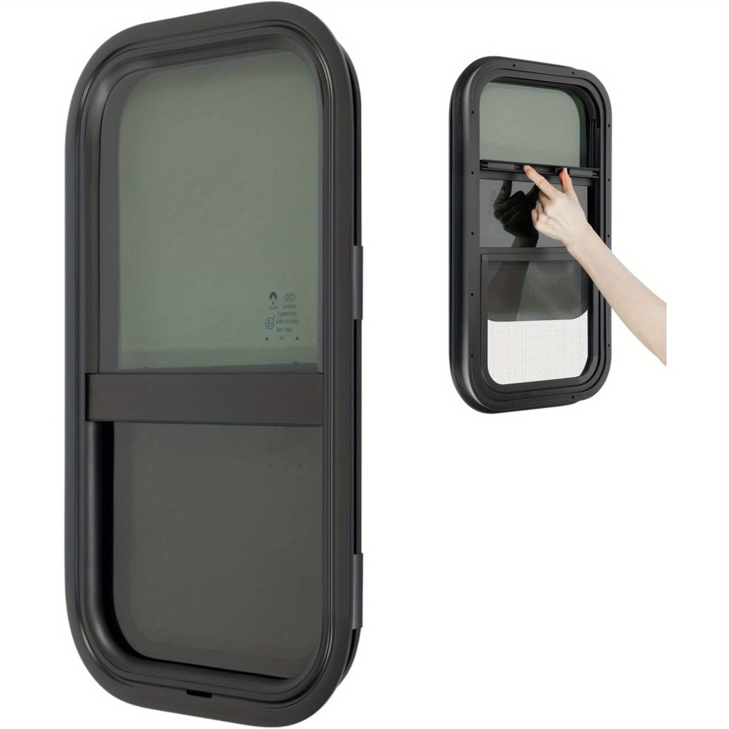 12"x22" Vertical RV Window, Push-Pull Tempered Glass with Screen - Watertight & Sun Protection, Easy Installation