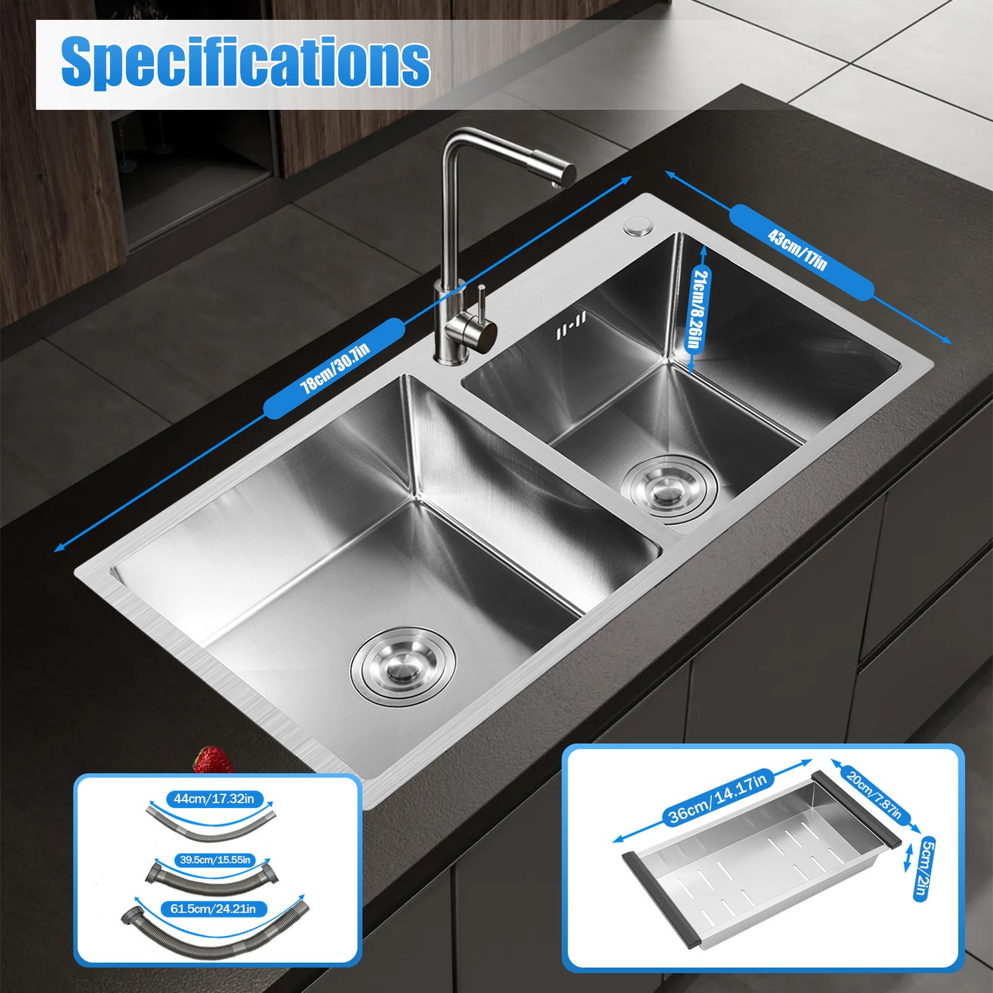 30" Drop In Kitchen Sink Top Mount Double Bowl Stainless Steel Kitchen Bar RV NEW