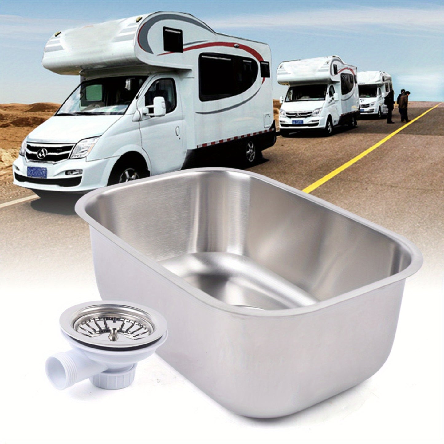 New Durable Small RV Sink, Stainless Steel, Kitchen Basin Sink With Water Pipe, Undermount RV Sink