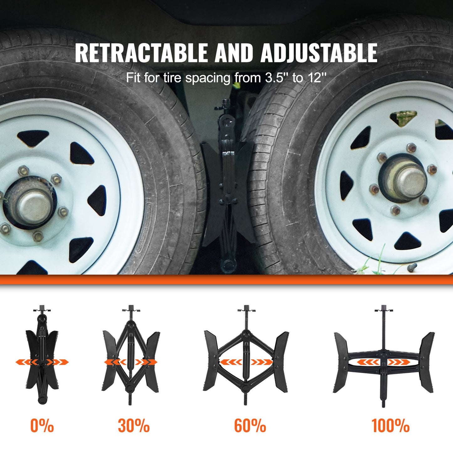 Heavy Duty H-shaped RV Tire Locking Chock, Built-in Wrench Fit For 3.5 To 12 Tire Space, 2 Sets Of Camper Wheel Chocks With Ratchet Wrench