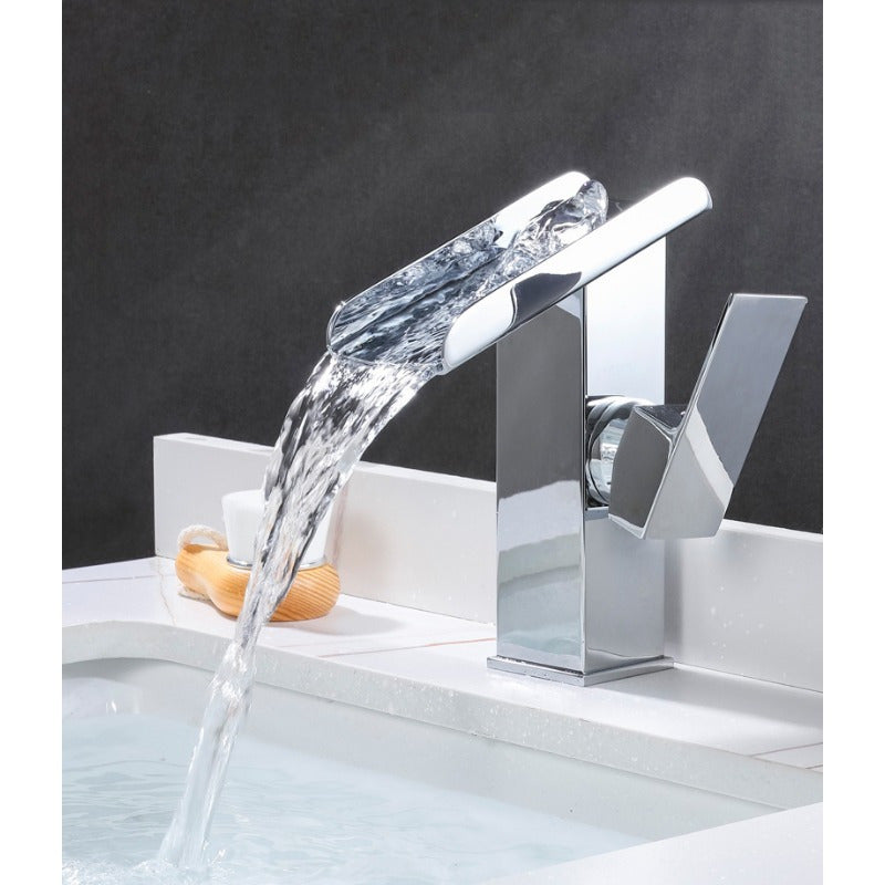 LED Waterfall Bathroom Faucet, Mixing Hot And Cold Water, Temperature Sensitive Color Change
