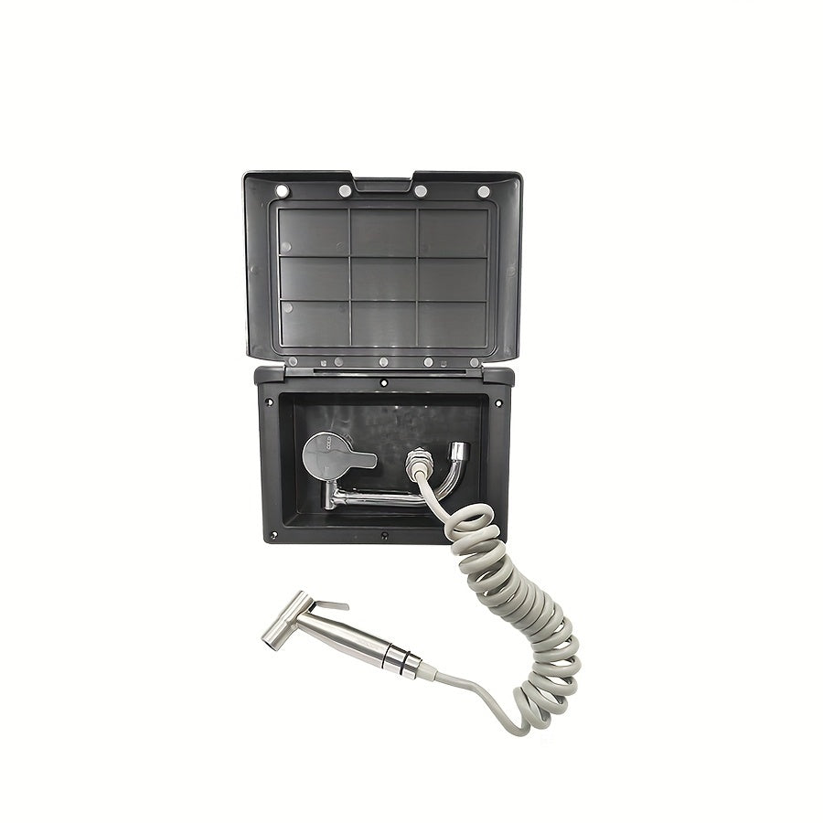 RV Water Container with Foldable Faucet & Quick-Connect Shower Head - Durable Plastic