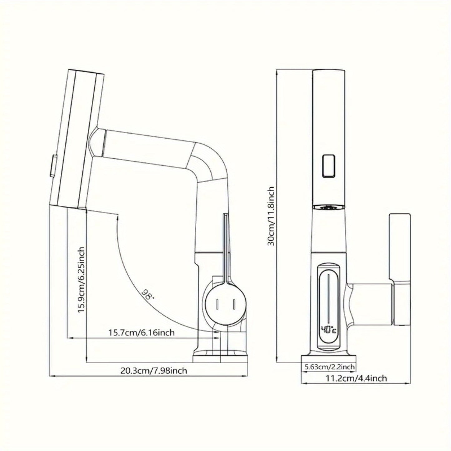 Classic Waterfall Bathroom Faucet with Pull-Down Sprayer, Digital Temperature Display
