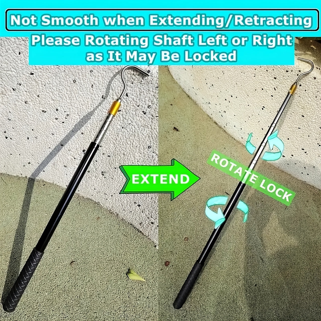 Stainless Steel Snake Hook with Secure Grip - 47" Reptile Catcher Stick for Safe Handling of Rattlesnakes, Copperheads