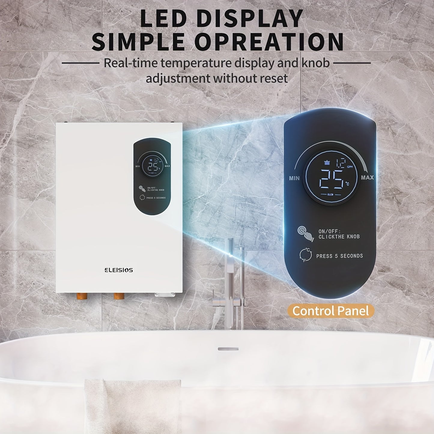 Tankless Water Heater Electric, 240V 9kW Instant Hot Water Heater, Water Heater Electric With LED Display,