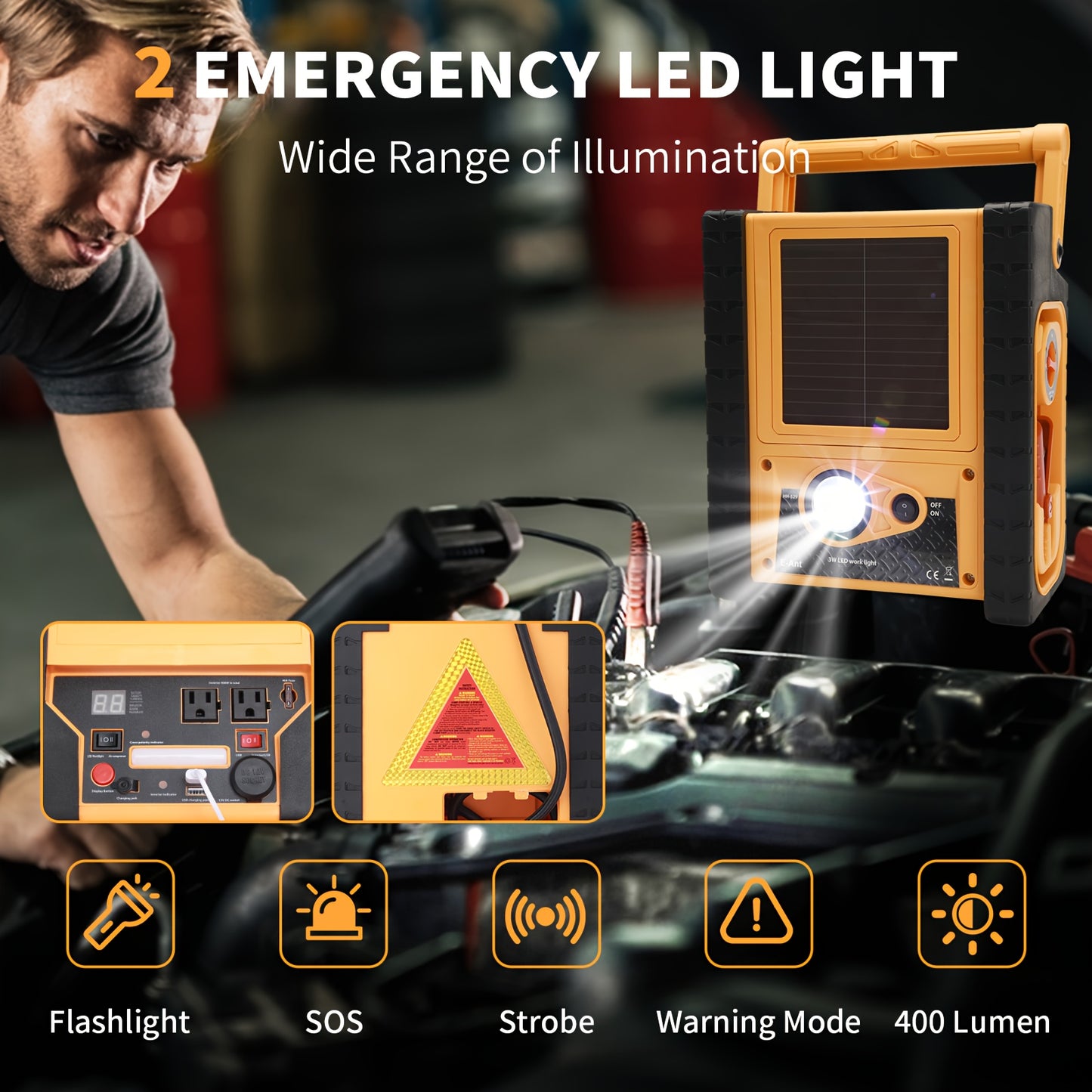 2000A Jump Starter With 260PSI Air Compressor, 10-in-1 Multi-functional Heavy Duty 12V Car Jump Starter Power Station 400W Inverter Outlet Power Bank USB/DC Port, Battery Booster Pack Battery Charge
