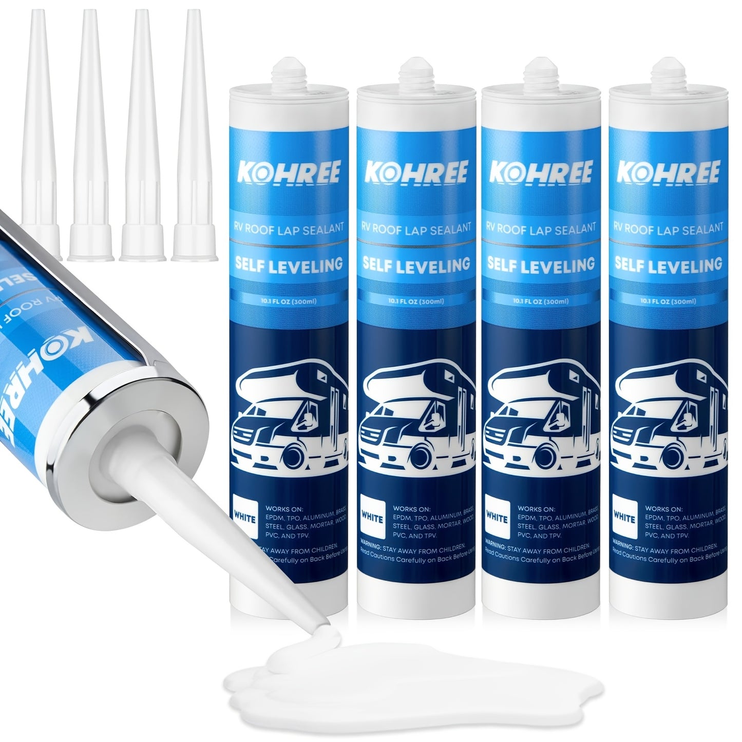 2/4pcs RV Roof Sealant, Self-Leveling Lap Sealant White, RV Caulking Sealant for RV Roofing