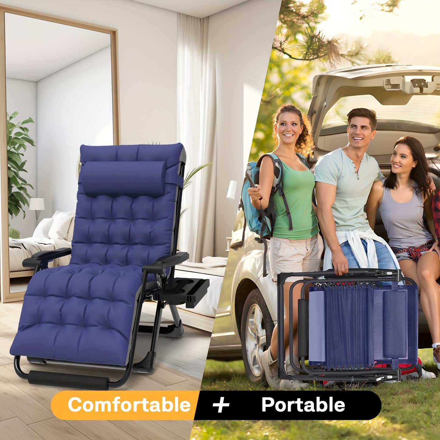 Zero Gravity Chairs XXL, 33In Padded Zero Gravity Lounge Chair