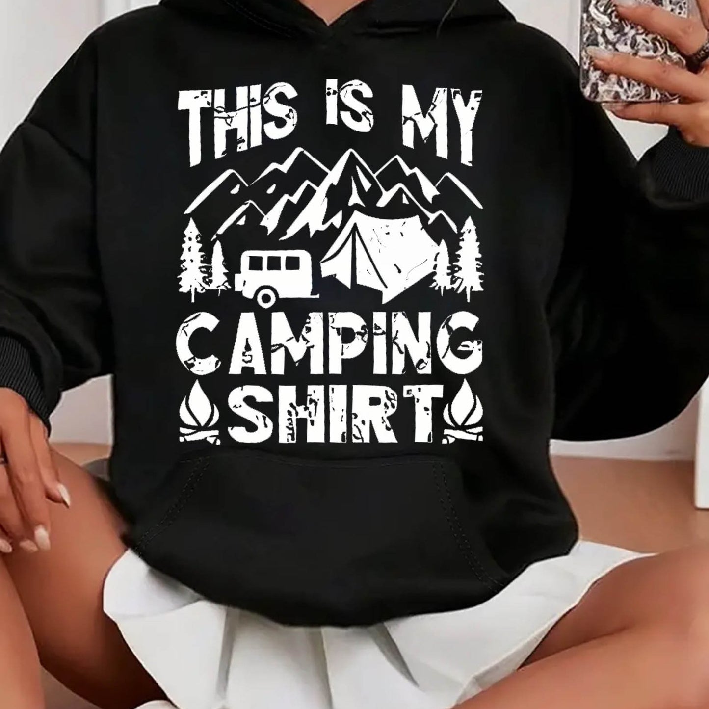 Women's Casual Sports Hoodie with "This Is My Camping Shirt" Print