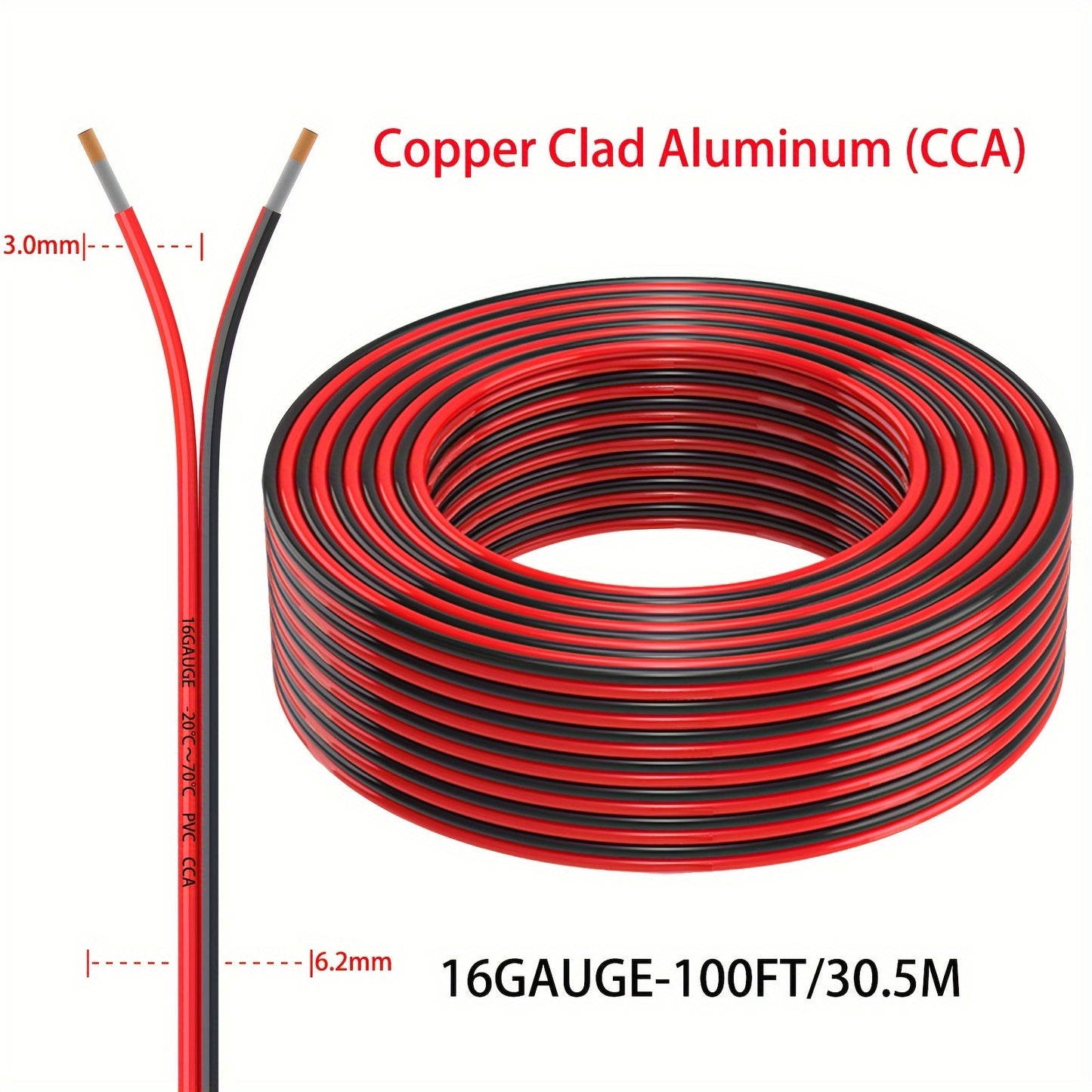 Flexible 2-Conductor Extension Cord - 12/14/16/18 Gauge, Red & Black