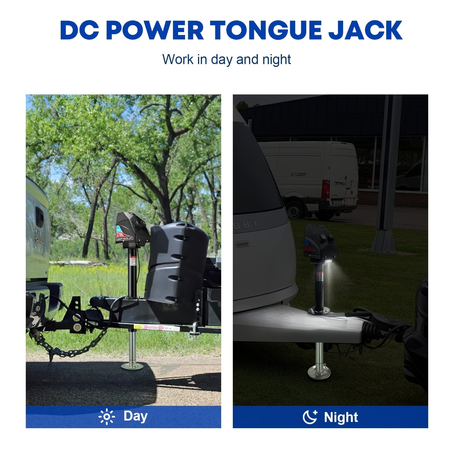 RV Electric Trailer Jack 5000lbs/3700lbs, Tongue Jack with Waterproof Cover & LED Work Light, Easy Install, 22" Lift, 12V DC