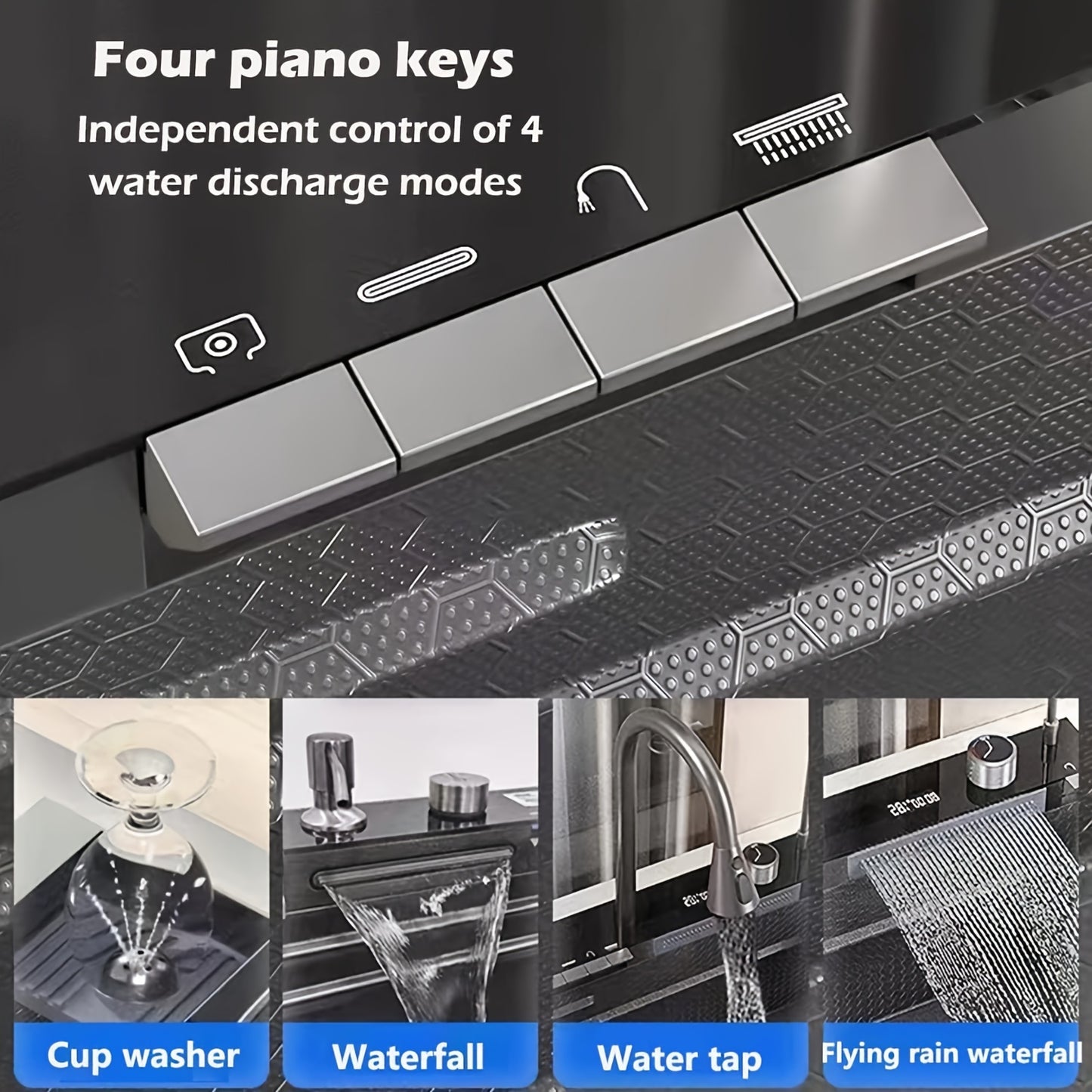 30x18 Inch Modern Stainless Steel Kitchen Sink with Dual Waterfalls, Pull-Out Faucet & Digital Display