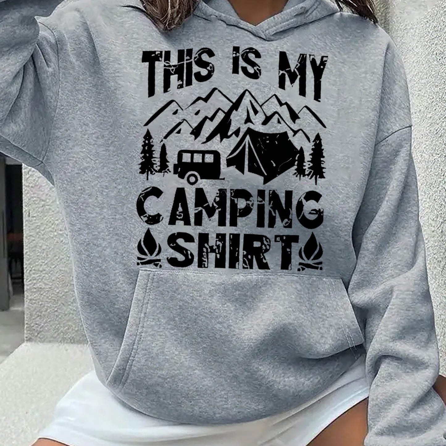 Women's Casual Sports Hoodie with "This Is My Camping Shirt" Print