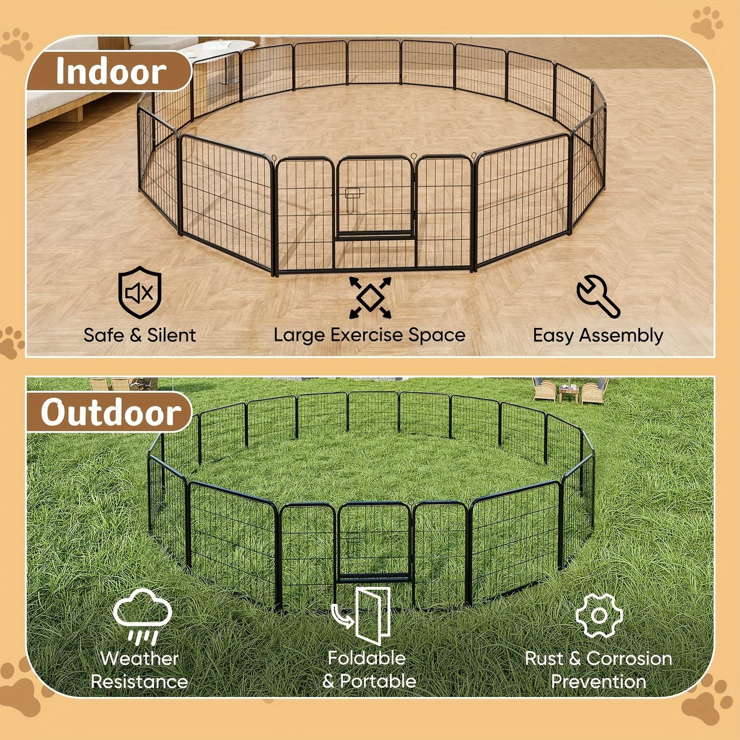 8/16 Panels Dog Playpen Fence for Indoor, Outdoor, Foldable & Portable 24 - 40 Inch Metal Dog Pen