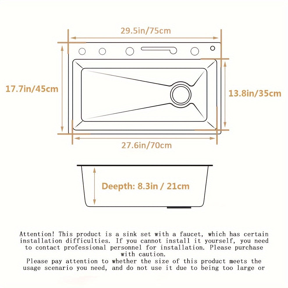Multi-function Digital Display Waterfall Kitchen Sink, Black Stainless Steel Sink With Two Waterfalls And A Cup Washer