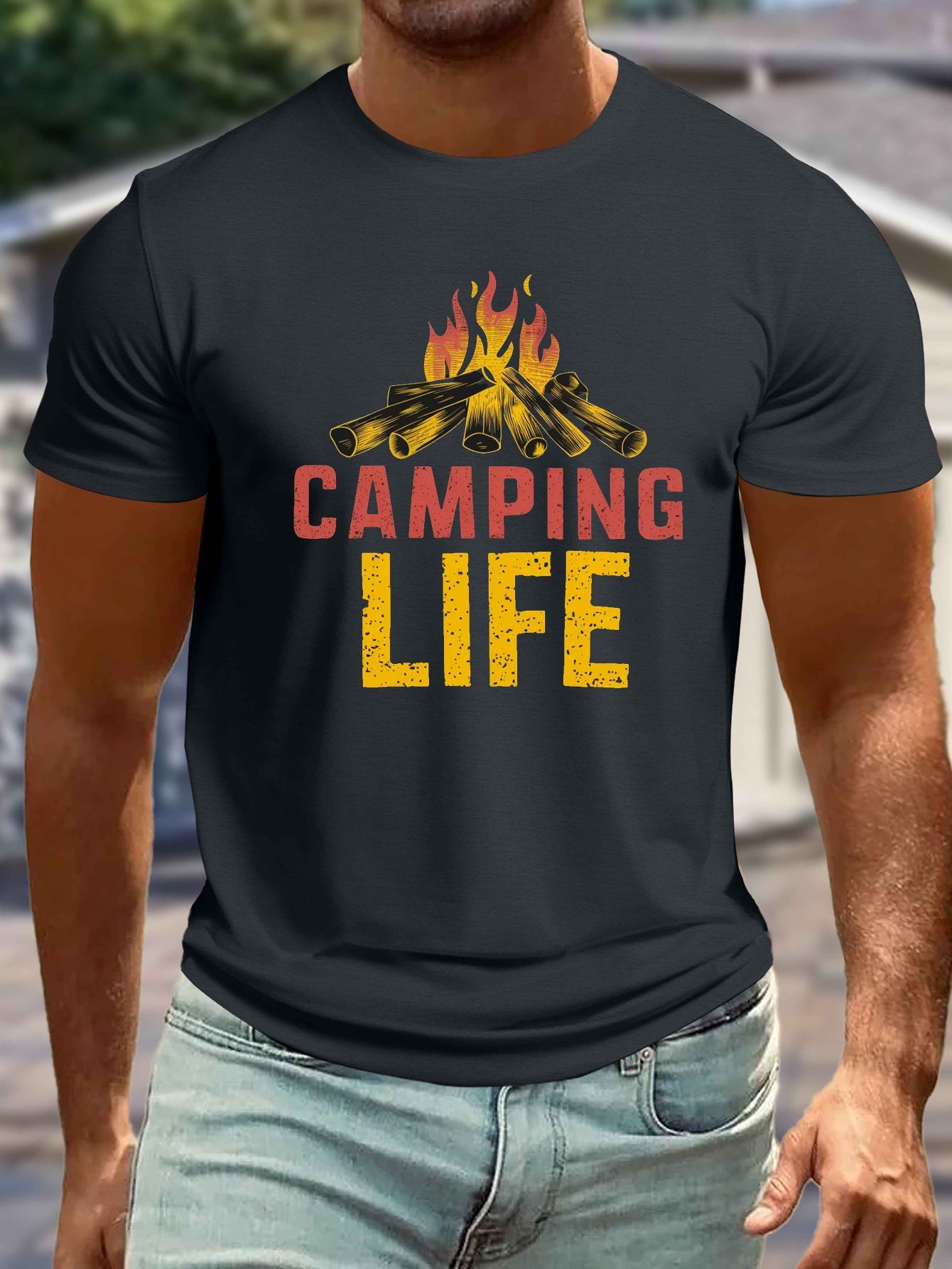 Big & Tall Men's Camping Life Graphic Tee - Casual Short Sleeve T-Shirt for Summer, Breathable Polyester, Machine Washable, PLUS SIZE