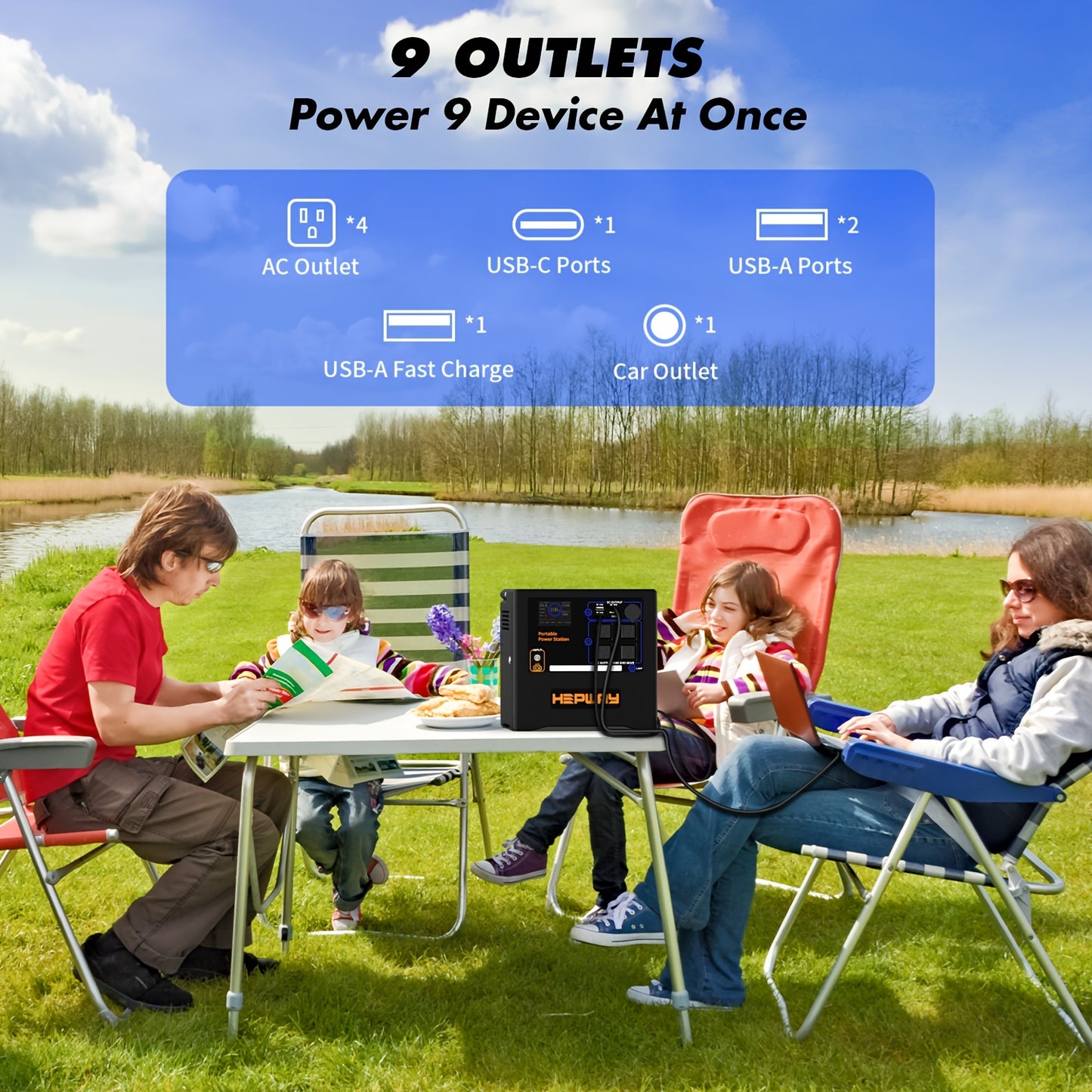 1300W Portable Power Station with AC Outlet, Pure Sine Wave, DC & USB QC3.0 Outputs, 52Ah Lithium Battery