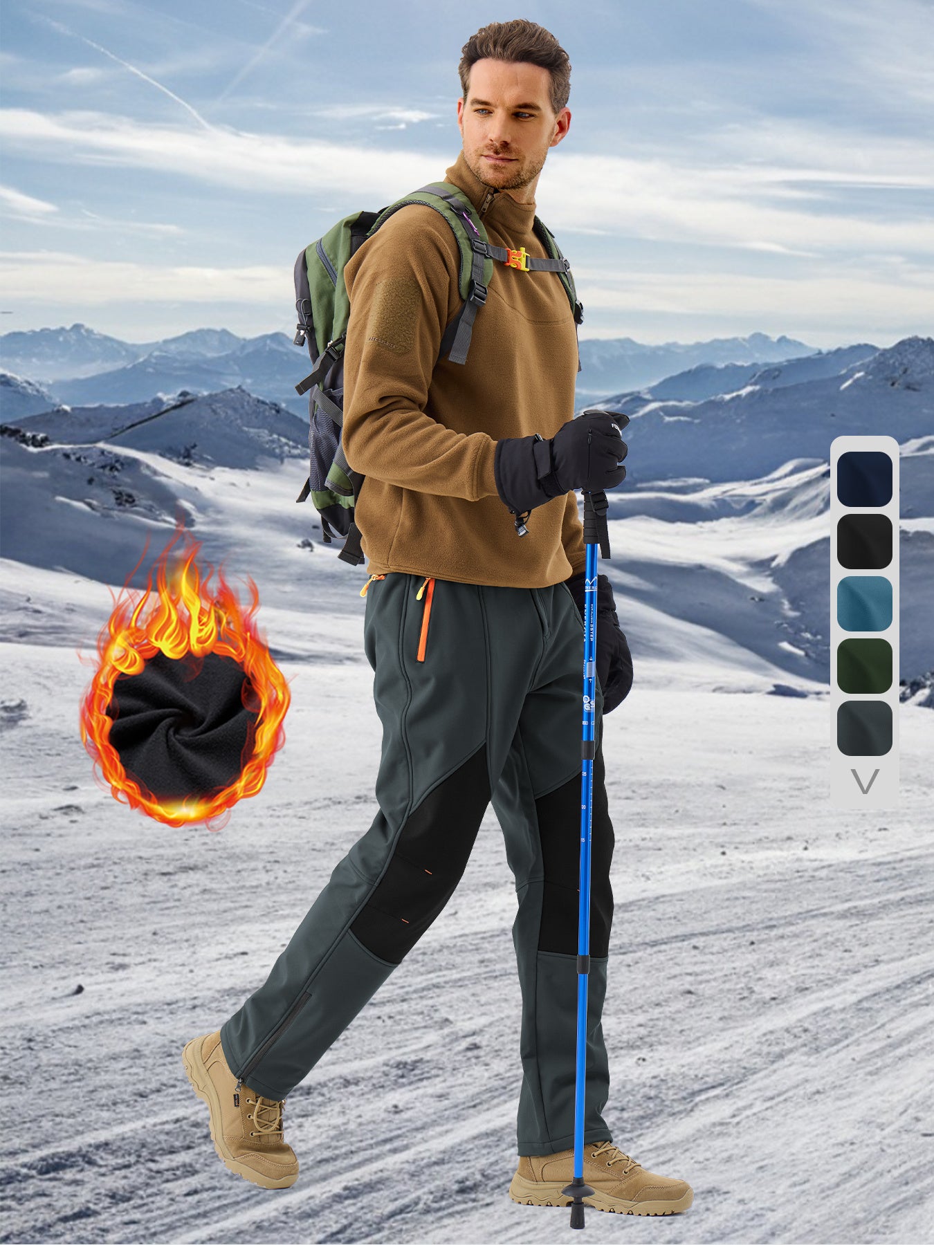 Pants Fleece Lined for Warmth Outdoor Hiking Zipper Bottom Leg Ideal for Winter Sports