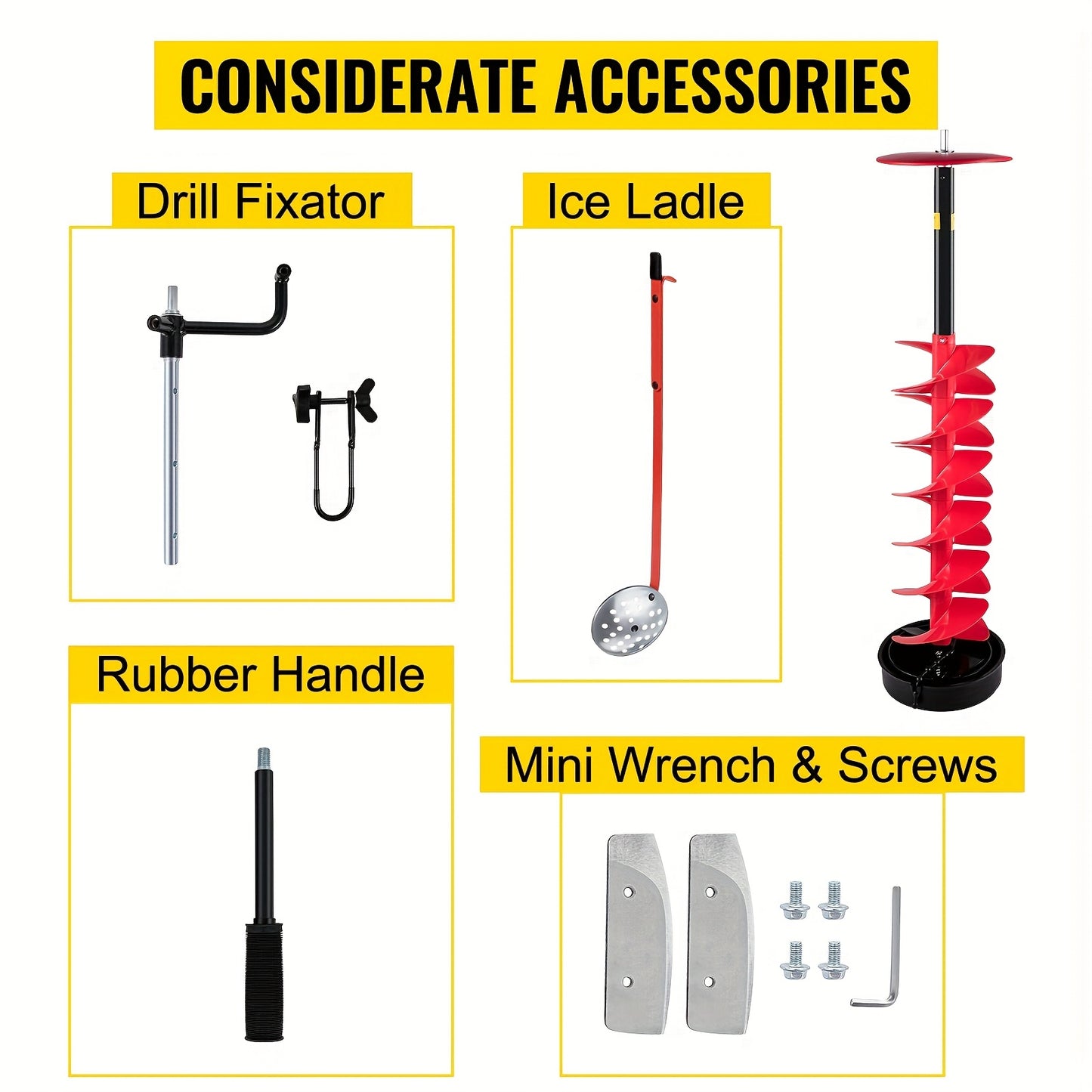 Ice Drill Auger, 8'' Diameter Nylon Ice Auger, 41'' Length Ice Auger Bit