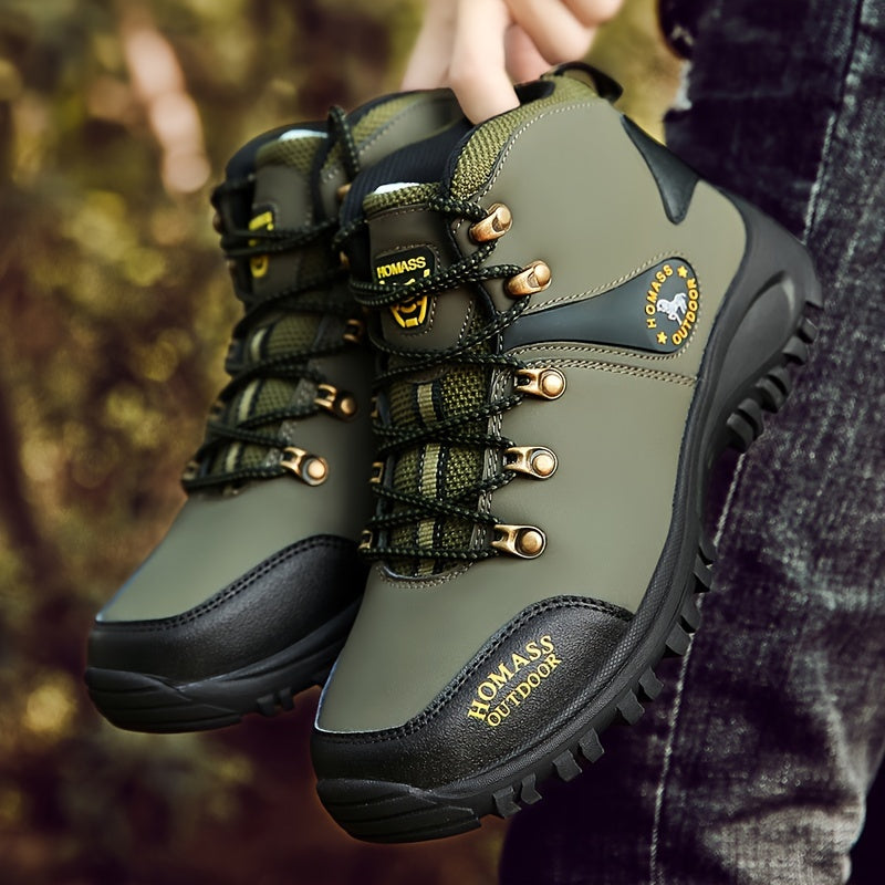 Men's Mid-Top Waterproof Microfiber Synthetic Upper, Rubber Sole, Fabric Inner, Round Toe Lace-Up Closure, All-Season Casual Sports Shoes