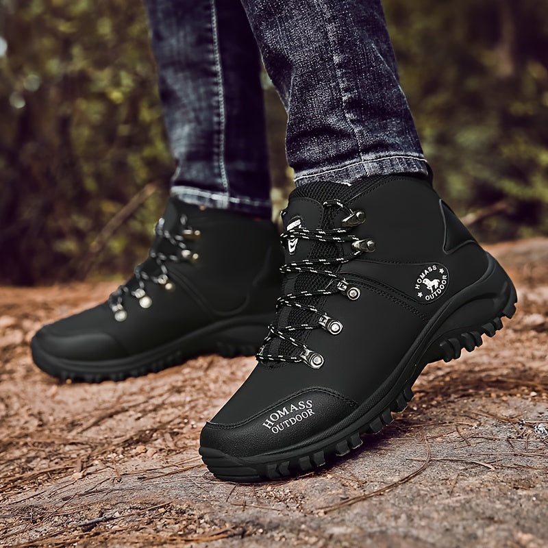 Men's Mid-Top Waterproof Microfiber Synthetic Upper, Rubber Sole, Fabric Inner, Round Toe Lace-Up Closure, All-Season Casual Sports Shoes