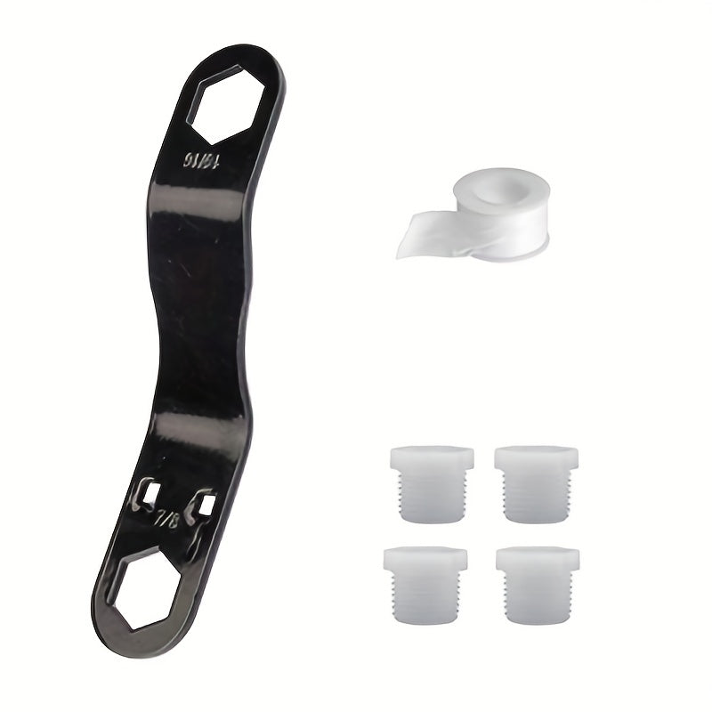 RV Water Heater Drain Plug Kit, Include Angled Wrench, 4 Pieces 1/2" NPT Replacement Plugs And 1 Roll PTFE Tape