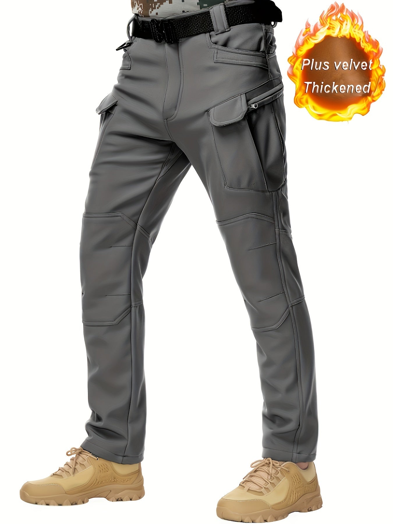 Men'S Tactical Cargo Pants, Solid Color with Multiple Pockets, Windproof Waterproof