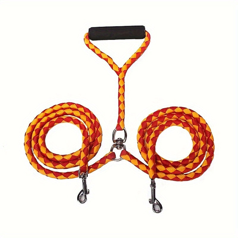 Heavy-Duty Braided Dual Dog Leash with Comfort Grip Handle
